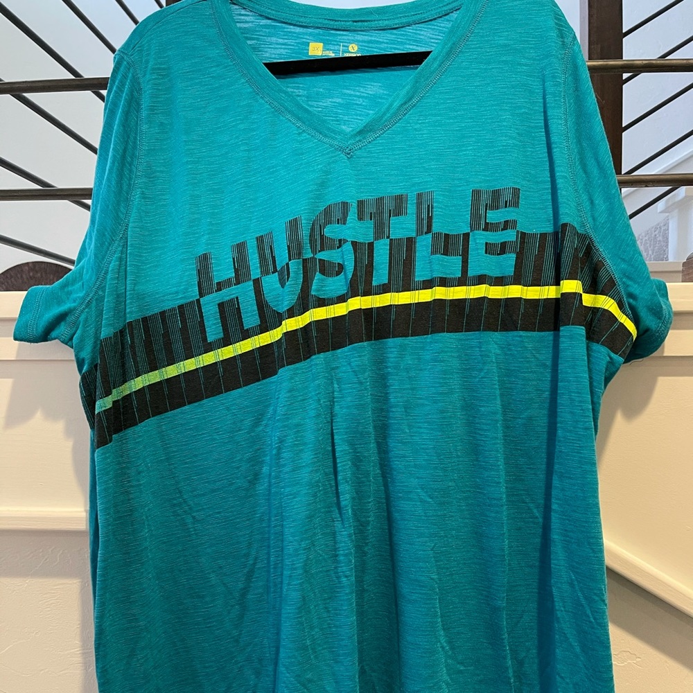 Turquoise black and yellow workout t shirt